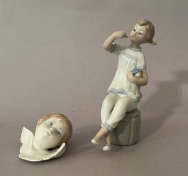 Lladro Porcelain Figurines Of Young Girl And Angel Head