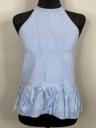 525 America Extra Small Sleeveless Sweater With Fringe Detail In Sky Blue