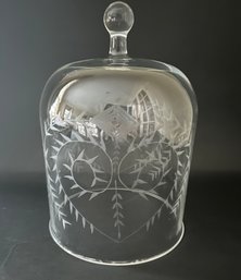 Etched Glass Cloche With Floral Motif