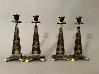 Four Vintage Cast Brass Candle Holders (two Sets Of 2), Made In Israel