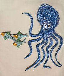 Paolo Penati, Octopus And School Of Fish Wood Hanging Art From 'Paolo's' Restaurant In Southampton, 1990