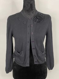Nanette Lepore Size Extra Small Navy Cardigan With Flower On Collar