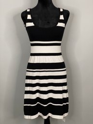 Trina Turk Size Petite Black And White Striped Tank Dress