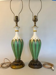 Pair Of  Art Nouveau Style Ceramic And Brass Table Lamps