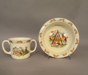 Royal Doulton Bunnykins Pattern Child's Bowl And Two Handled Cup