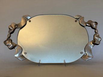 Mirrored Vanity Tray With Metal Ribbon Handles