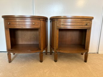 Pair Of  Vintage Demilune Bedside Table Cabinets By  Detroit Furniture Distributing Company Inc.