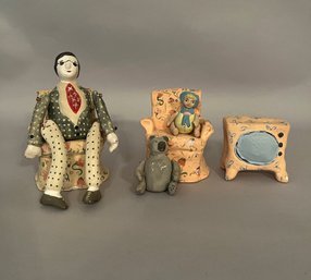 N Friedman Group Of Jiggly Jointed Polymer Clay Figurines, Signed