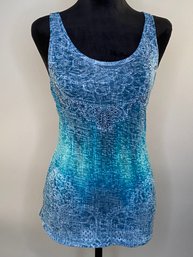 Kowboys And Co. Of California Size XS Cotton Blend Pattern And Beaded Tank In Blue/Green
