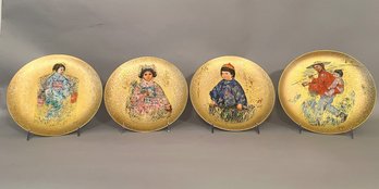 Edna Hibel Oriental Gold Collection Plates: Yasuko, Michio, Mr. Obata, Sakura