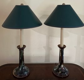 Pair Of Salt Glazed Ceramic Candlestick Lamps