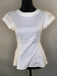 Theory Size Petite Cap Sleeve Cotton Blend Peplum Top In White