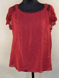 Bailey/44 Size XS Flutter Sleeve Crochet Top In Crimson/Rust