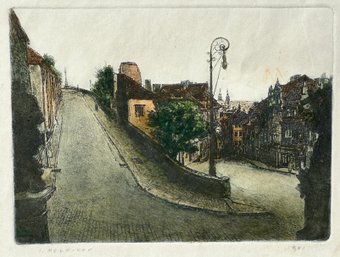 Copper Plate Engraving Of A Street Scene, C 1951