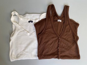 Two Splendid Size Small Tank Tops In White And Brown