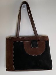 Salvatore Ferragamo Black And Brown Suede And Leather Handbag