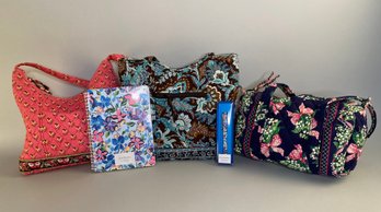 Three Vera Bradley Quilted Totes And Matching Vera Bradley Ballpoint Pen And Mini Notebook