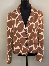 Moschino Size 12 Giraffe Print Jacket With Cinch Back