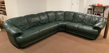 Natuzzi For Philip Engel Green Genuine Leather Sofa Sectional