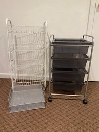 Two Storage Rolling Carts With Mesh Desktop Two Tier Stacking Tray