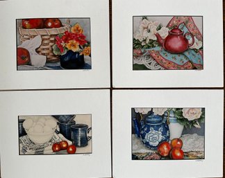 Ann-Marie Murphy, Set Of Four Still Lives With Fruit, Flowers, Eggs Mugs And Tapots, Old Saybrook CT,
