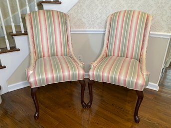 Pair Of Upholstered Side Chairs In Pink And Green