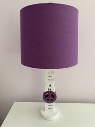 Purple And White Painted PEACE Table Lamp With Purple Shade
