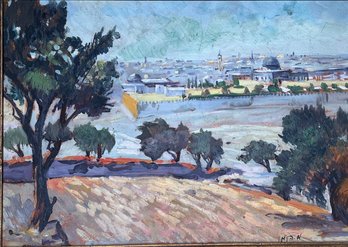 Impressionist Style View Of Jerusalem, Oil On Board, Signed