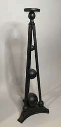Painted Black Metal Triple Orb Triangular Candle Stand