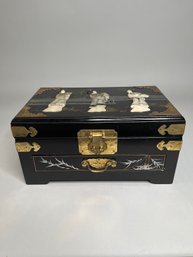 Chinese Jewelry Box With Applied Carved Stone Decoration