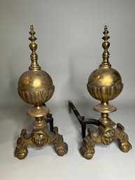 Pair Of Baroque Style Brass Andirons