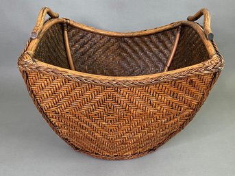 Two Handled Patterned Rattan Storage Basket
