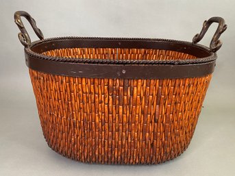 Wicker Storage Basket With Metal Handles And Detail