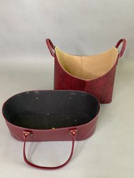 Two Leather Baskets With Handles