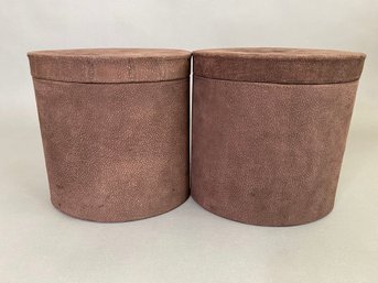 Two Leather Oval Storage Boxes With Lids