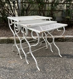 Outdoor White Painted Metal Nesting Tables