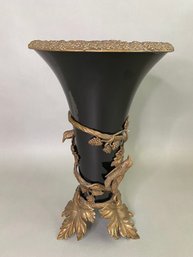 Castilian Style Porcelain Vase With Bronze Accents, Made In China