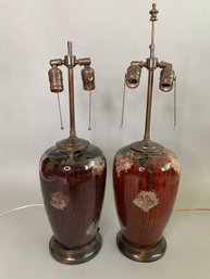Pair Of Red Glazed Vases Mounted As Table Lamps, 1920 -1940