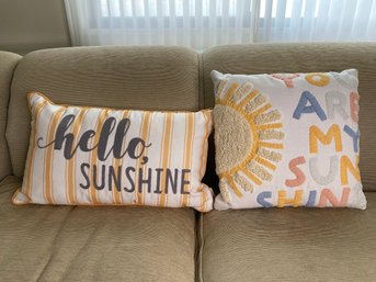 Two Indoor Sunshine Themed Throw Pillows
