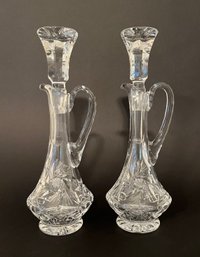 Pair Of American Brilliant Cut Glass Decanters Or Cruets And Stoppers