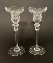 Pair Of Pressed Glass Tall Candlesticks