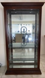 Glass And Walnut Neoclassical Style Lighted Five Shelf Vitrine/Display Case