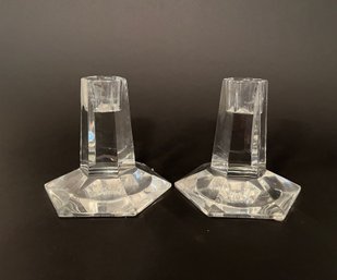 Pair Of Tiffany & Co. Frank Lloyd Wright Crystal Candlesticks, 1986