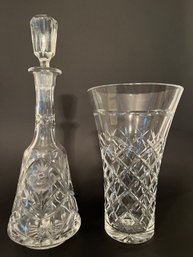 Waterford Crystal Decanter (Marked On Bottom) And Crystal Vase