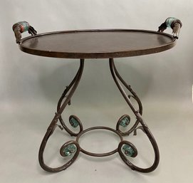 Metal And Glass Tray Top Table With Leaf Decoration
