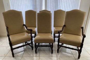 Set Of Six Jacobean Style Dining Chairs With Leatherette Upholstery