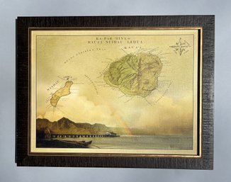 Decorative Hawaii Art Print And  Map On Board