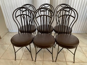 Set Of Six Metal Balloon Back Side Chairs With Leatherette Seats