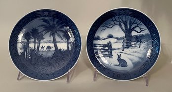 2 Royal Copenhagen Blue And White Christmas Plates Series, 1971 And 1972