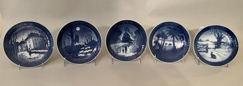 Five Royal Copenhagen Blue And White Christmas Plates Series, 1971 - 1975